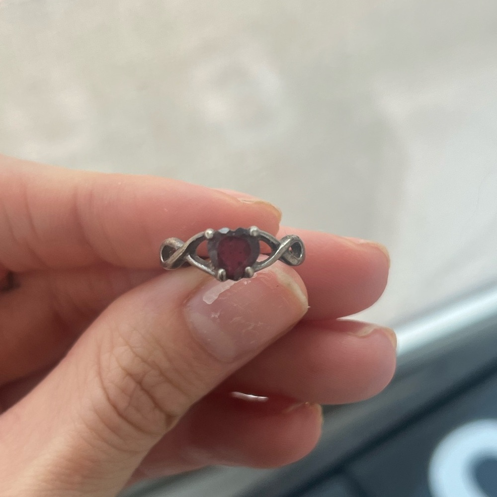Silver Ring with Red Heart Stone